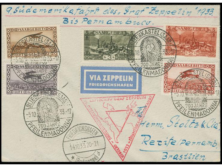 Chicagofahrt, Brief mit u.a. Flugpost 5 Fr. nach Pernambuco, Kabinett
