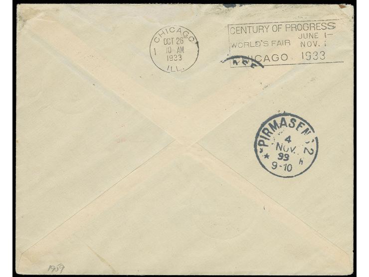 Brief mit u.a. 2 Werten Madonna 10 Fr. (beide oben fehlerhaft) nach Chicago