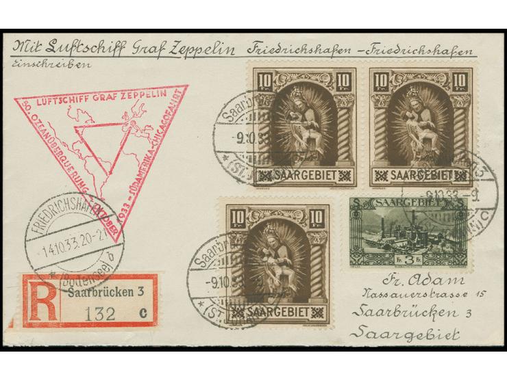 R-Brief der Rundfahrt bis Friedrichshafen mit u.a. 3 Werten Madonna 10 Fr., Kabinett