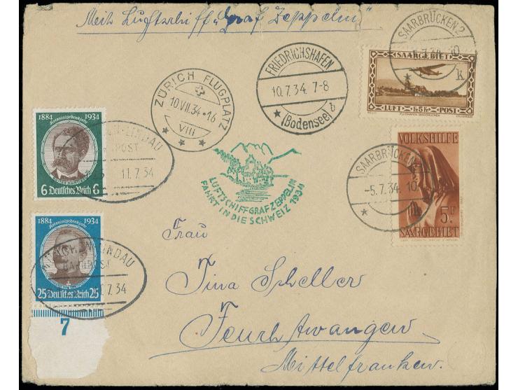 Brief mit sehr guter Frankatur Mi.-Nr. 159 und 177 sowie DR-Zusatzfrankatur Mi.-Nr. 541 und 543 entwertet mit Bahnpoststempel
