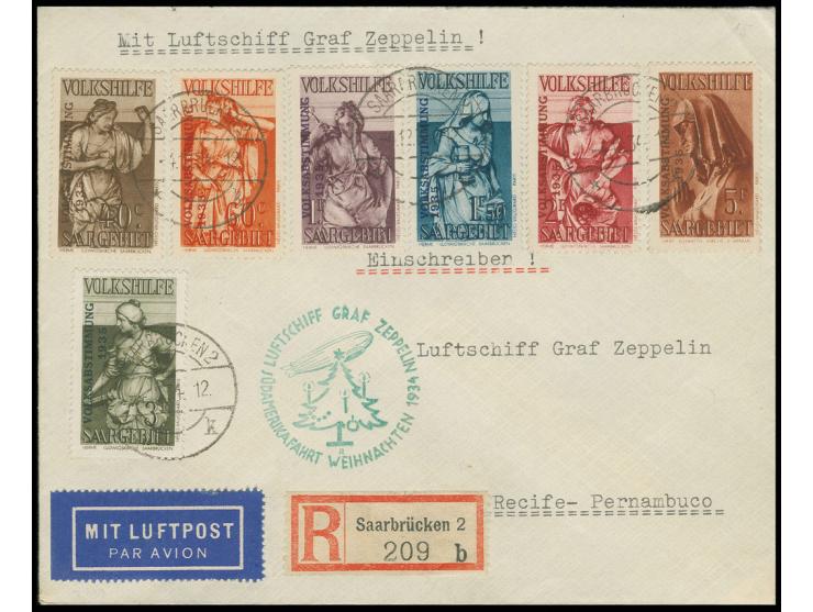 12. Südamerikafahrt, R-Brief (oben recht Eckbug außerhalb der Frankatur) mit Mi.-Nr. 199-205 nach Pernambuco