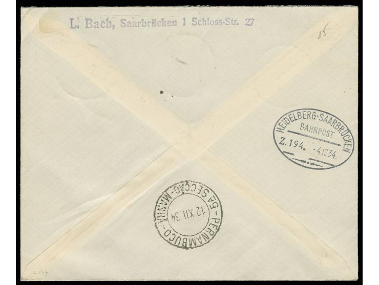 12. Südamerikafahrt, R-Brief (oben recht Eckbug außerhalb der Frankatur) mit Mi.-Nr. 199-205 nach Pernambuco