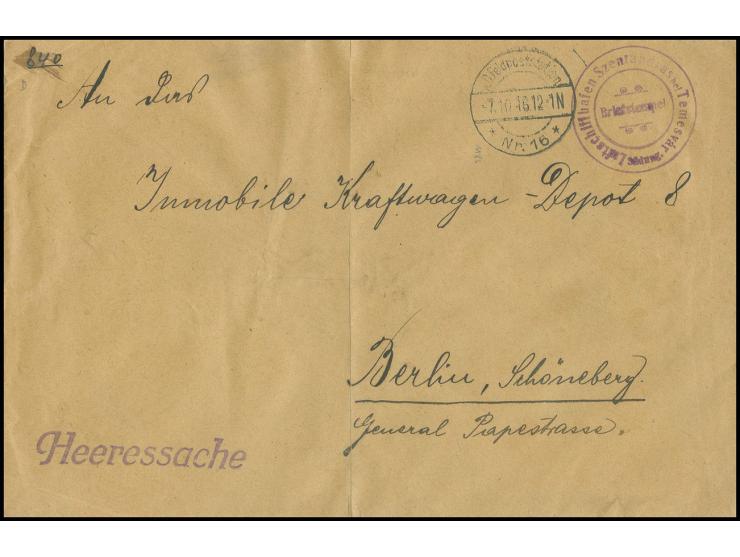 1916, "Luftschiffhafen Szentandras bei Temesvar Südung" auf Heeressache mit Stempel der Feldpoststation Nr. 16 vom 7.10.16 na