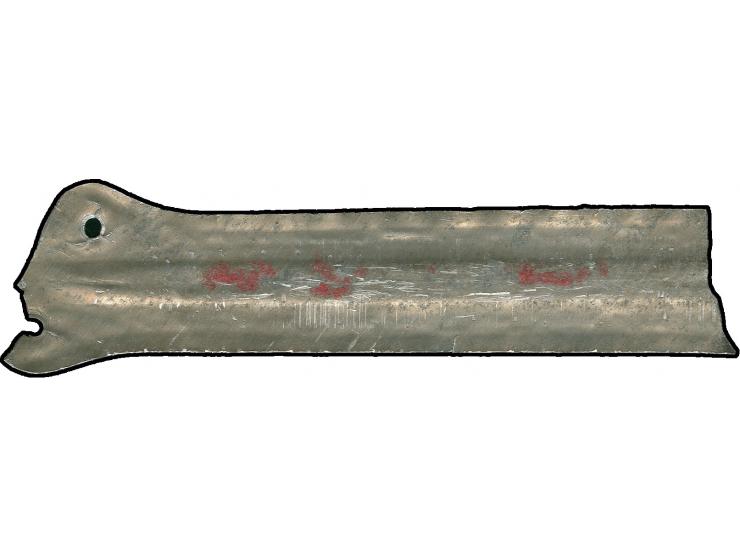 "L 39" (Lebensdauer 3 Monate), Fragment des Aluminiumgerüstes (3,5 x 13 cm) als englisches Kriegsbeuteobjekt