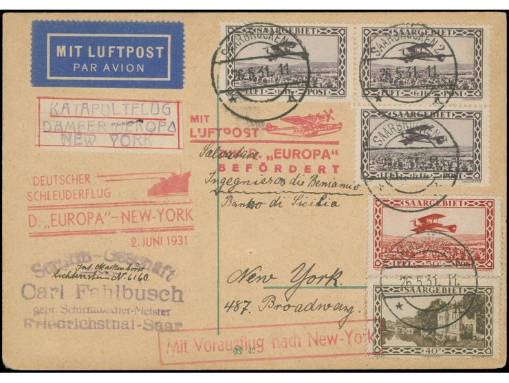 1931, "EUROPA"-New York 2.6., Karte mit Nachbringeflug, Pracht (Graue/Leder-Nr. K65SA)