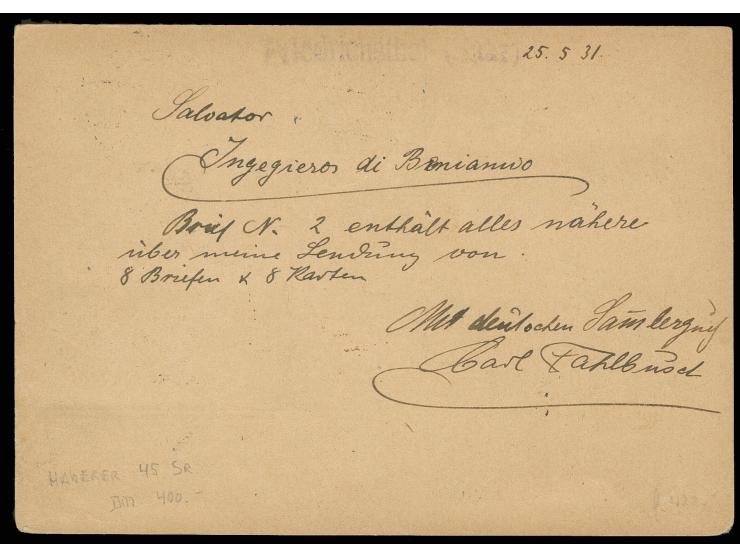 1931, "EUROPA"-New York 2.6., Karte mit Nachbringeflug, Pracht (Graue/Leder-Nr. K65SA)