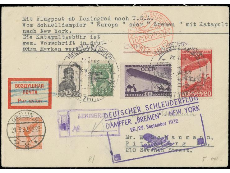 1932 "BREMEN"-New York 28.9., R-Brief, Kabinett (Graue/Leder-Nr. K133SU)