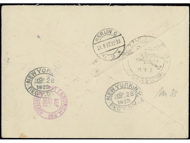 1932 "BREMEN"-New York 28.9., R-Brief, Kabinett (Graue/Leder-Nr. K133SU)