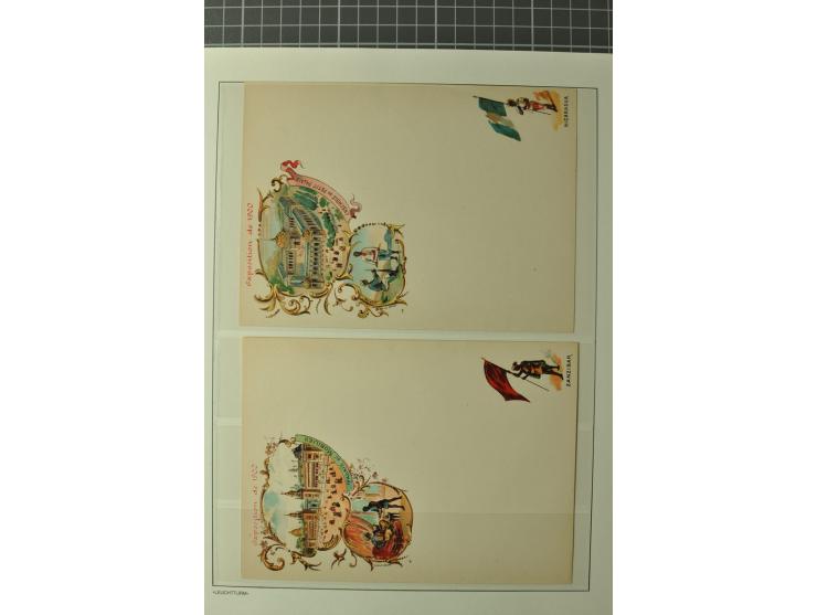 1900, PARIS: Kleine Sammlung mit 14 Karten/Ansichtskarten und 4 colorierte Briefbogen (ungebraucht), dabei verschiedene Sonde