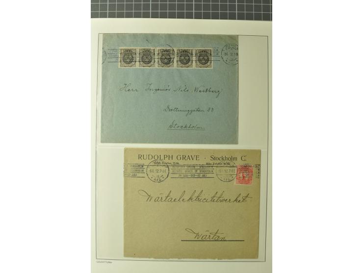 1912, STOCKHOLM: Sammlung mit 4 Briefen, 11 ungebrauchten und gebrauchten Ansichtskarten und 19 Vignetten (teils in Einheiten