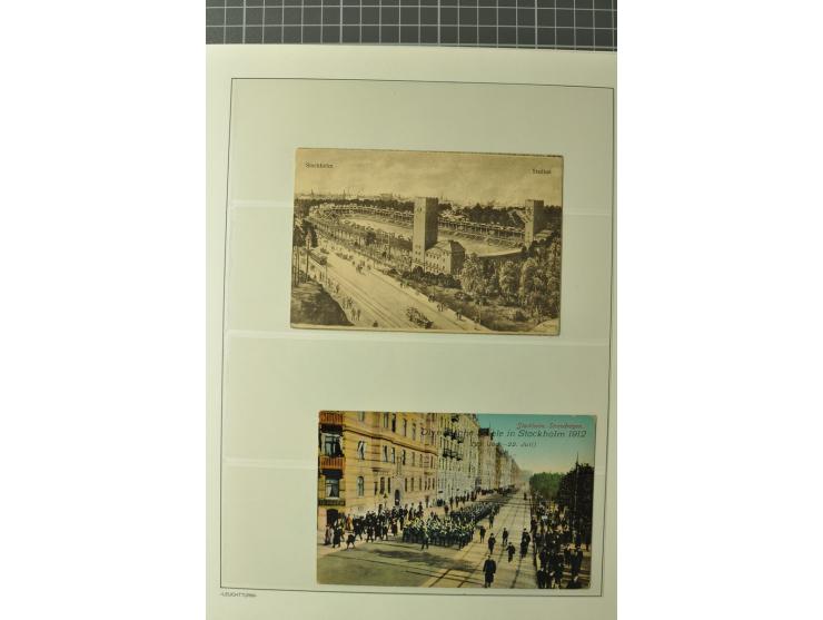 1912, STOCKHOLM: Sammlung mit 4 Briefen, 11 ungebrauchten und gebrauchten Ansichtskarten und 19 Vignetten (teils in Einheiten