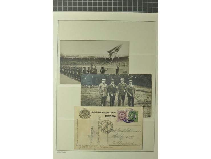 1912, STOCKHOLM: Sammlung mit 4 Briefen, 11 ungebrauchten und gebrauchten Ansichtskarten und 19 Vignetten (teils in Einheiten