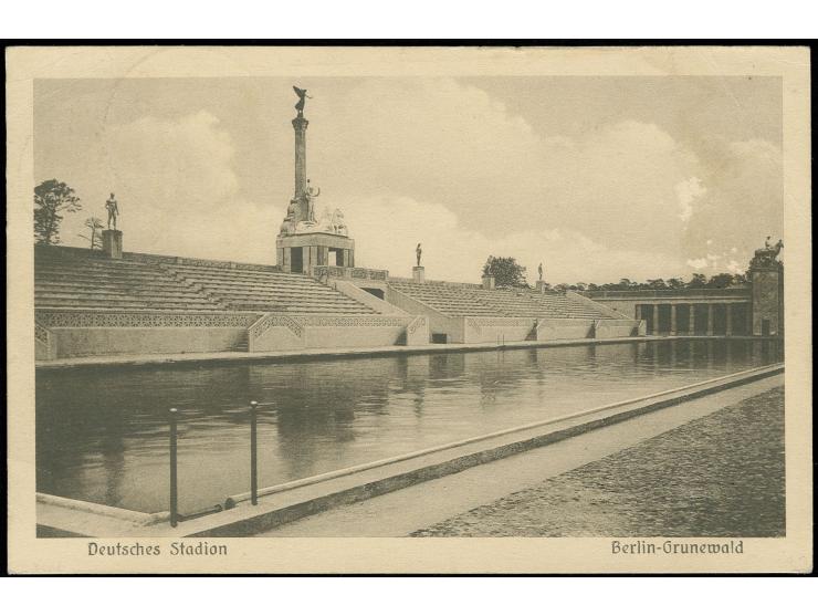 "BERLIN-GRUNEWALD DEUTSCHES STADION 8.6.13", Sonderstempel zweimal klar auf offizeller Postkarte "Deutsches Stadion" mit 5 Pf
