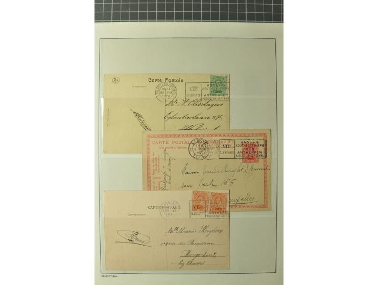 1920, ANTWERPEN: Sammlung mit losen Sondermarken-Sätzen, 10 Karten mit Maschinen-Werbestempeln, Vignetten (5 ungebrauchte und