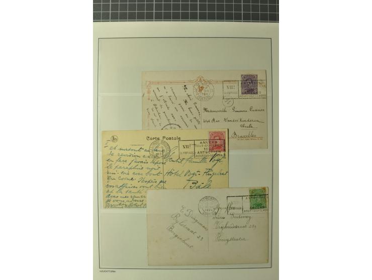 1920, ANTWERPEN: Sammlung mit losen Sondermarken-Sätzen, 10 Karten mit Maschinen-Werbestempeln, Vignetten (5 ungebrauchte und