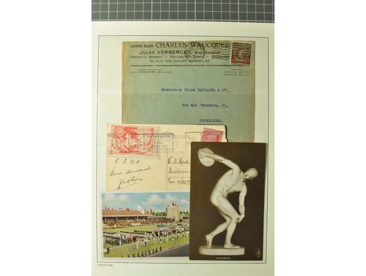 1920, ANTWERPEN: Sammlung mit losen Sondermarken-Sätzen, 10 Karten mit Maschinen-Werbestempeln, Vignetten (5 ungebrauchte und