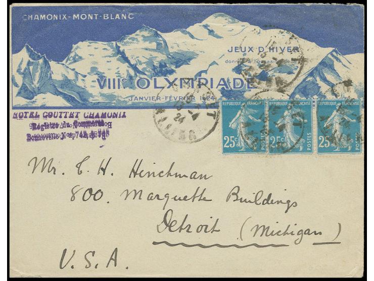 Vordruckbrief "VIIIe. OLYMPIADE-CHAMONIX-MONT BLANC" bedarfsgebraucht vom 13.4.24 mit Hotel-Absenderstempel und waagerechtem 