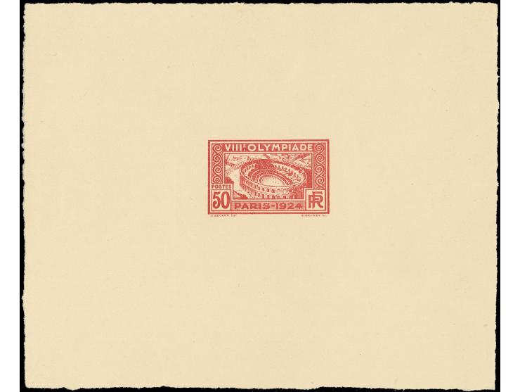 Essay Stadion von Nimes 50 C. rot im Blockformat auf ungummiertem Kartonpapier, Pracht