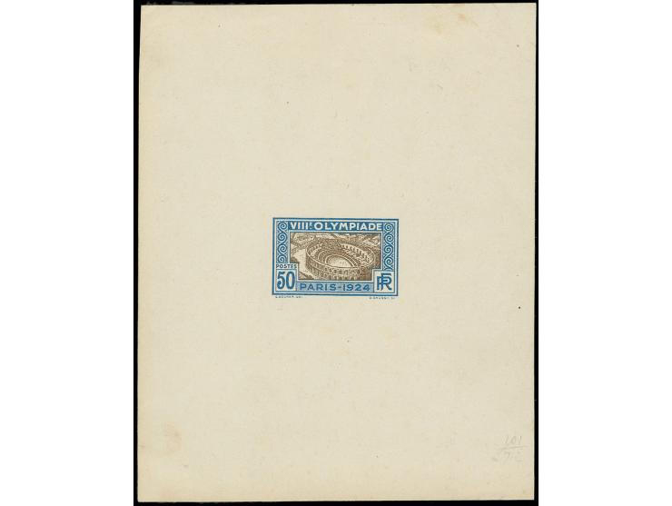 1924, PARIS: 50 C. blau/braun im Blockformat auf ungummiertem dünnerem Papier, leicht fleckig