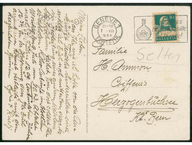 1928, ST. MORITZ: farbige Sonderkarte 'Schnneereiter', bedarfsgebraucht
