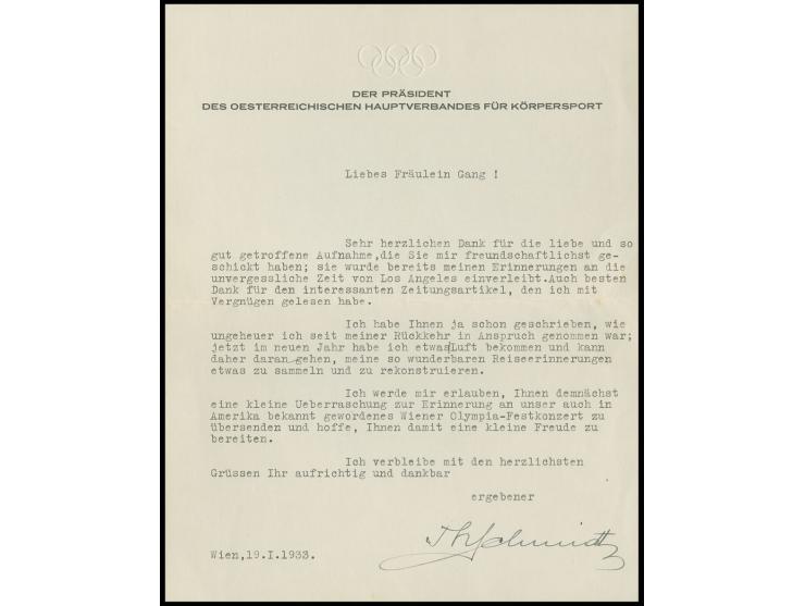 1932, LOS ANGELES: Österreich-Vordruck-Briefbogen und Umschlag (je mit Prägung der Olympischen Ringe) des Präsidenten Dr. The