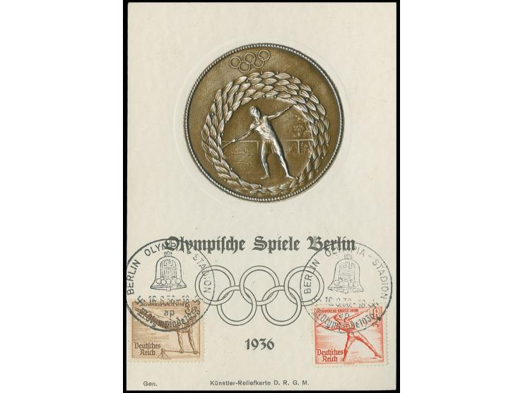 1936, BERLIN: Künstler-Reliefkarte mit in Metall geprägtem Bild "Sperwerfer", bildseitig frankiert mit 2 Sondermarken (u.a. 8