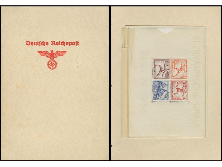 Geschenkheft der Deutschen Reichspost mit beiden Ausgaben ungebraucht, 2 Blocks postfrisch sowie den 6 verausgabten Ganzsache