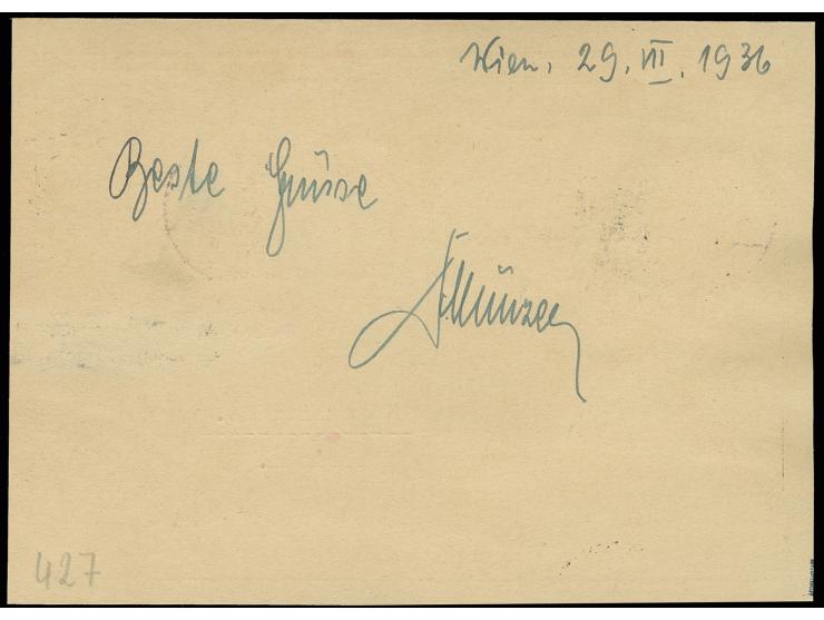 Ganzsachenkarte mit Zufrankatur und mit rotlila Bestätgiungsstempel, alle Stempel vorderseitig, Pracht