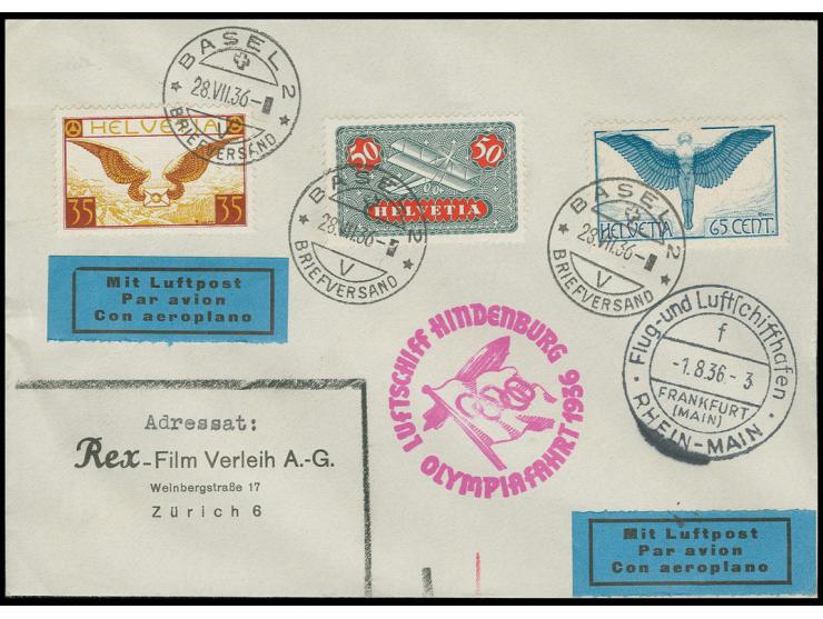 SCHWEIZ: Brief aus "BASEL 28.VII" via Frankfurt mit rotlila Bestätgiungsstempel, Pracht