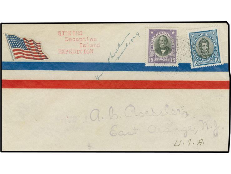 1929, Brief der Wilkins-Hurst-Expedition von Deception Island mit Chile-Frankatur und Signatur "Hubert Wilkins March 1929" mi