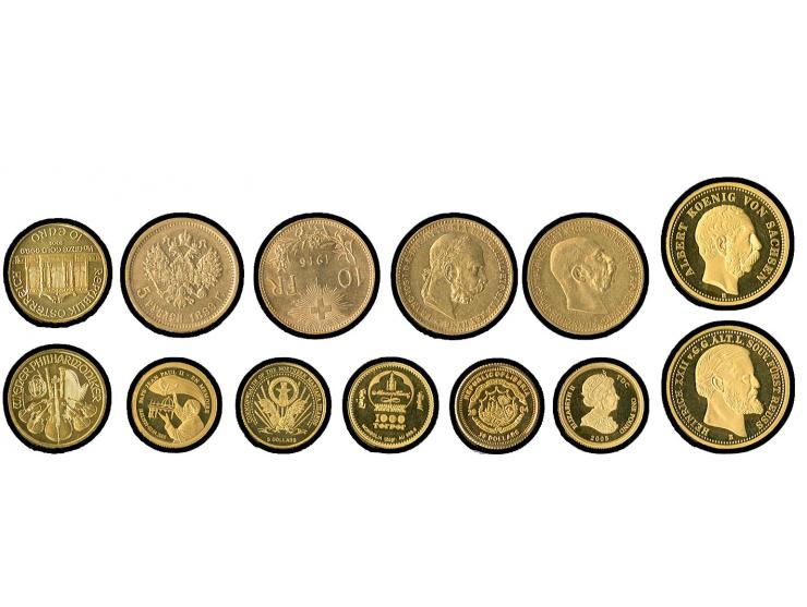 DIVERSES: Kleine Partie von 13 Goldmünzen/medaillen, dabei Deutsches Reich (Nachprägung) 20 Mark 2003(2), Österreich, 10 Euro