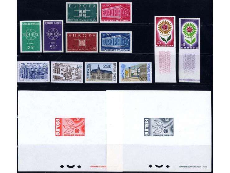 1959/90, Europa-Ausgaben ungezähnt, 6 verschiedene Jahre mit je 2 Werten, dazu je 2 Eupreuve de Luxe 1965 und 1984, 0,50 Fr. 