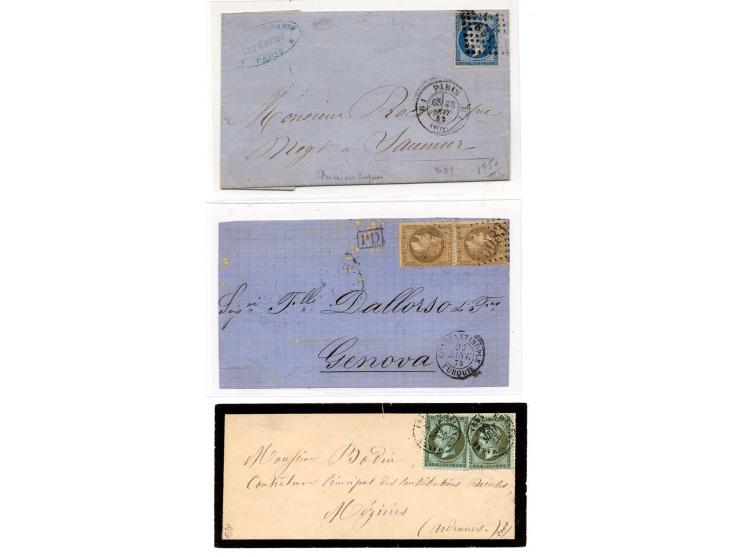 1851/88, 10 frankierte Briefe bzw. Karte sowie eine Vorderseite, dabei Privatzähnungen, 2 Briefe von Konstantinopel, dabei ei