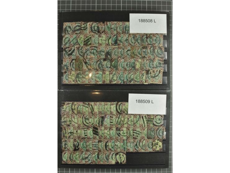 1850/1920 (ca.), fast ausschließlich gestempelter Lagerbestand von über 8000 Werten, dabei auch diverse Shilling-Werte, riesi