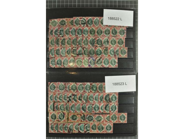 1850/1920 (ca.), fast ausschließlich gestempelter Lagerbestand von über 8000 Werten, dabei auch diverse Shilling-Werte, riesi