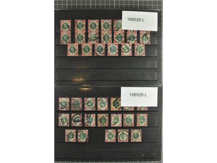 1850/1920 (ca.), fast ausschließlich gestempelter Lagerbestand von über 8000 Werten, dabei auch diverse Shilling-Werte, riesi
