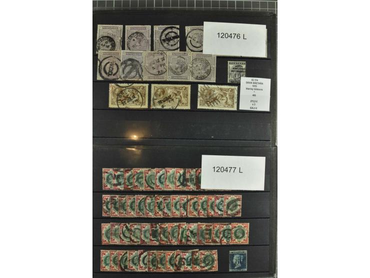 1850/1920 (ca.), fast ausschließlich gestempelter Lagerbestand von über 8000 Werten, dabei auch diverse Shilling-Werte, riesi