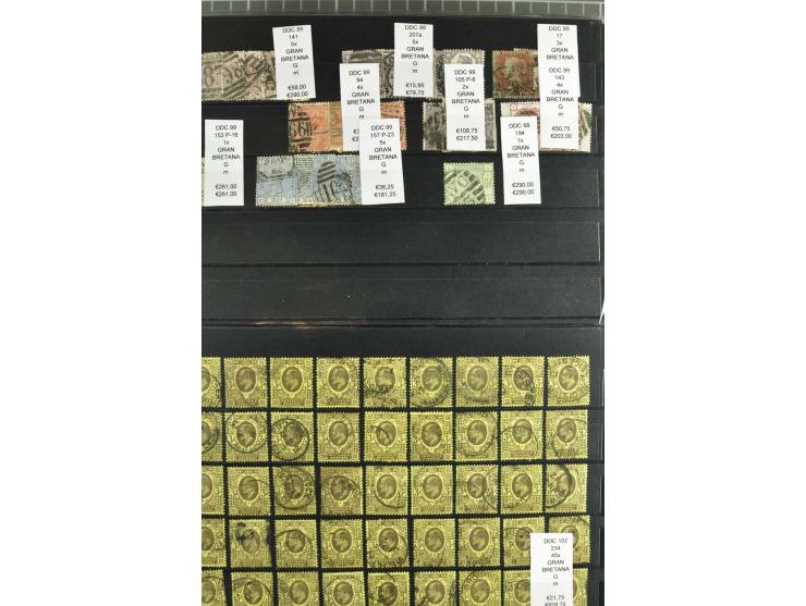 1850/1920 (ca.), fast ausschließlich gestempelter Lagerbestand von über 8000 Werten, dabei auch diverse Shilling-Werte, riesi