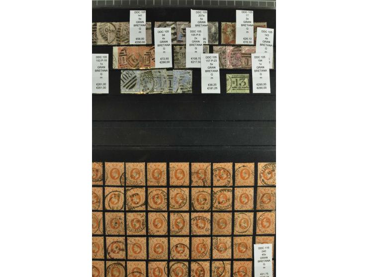 1850/1920 (ca.), fast ausschließlich gestempelter Lagerbestand von über 8000 Werten, dabei auch diverse Shilling-Werte, riesi