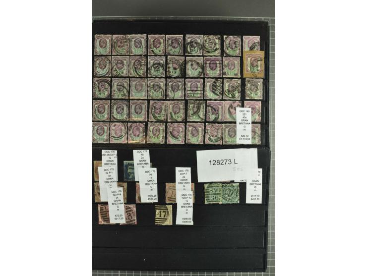 1850/1920 (ca.), fast ausschließlich gestempelter Lagerbestand von über 8000 Werten, dabei auch diverse Shilling-Werte, riesi