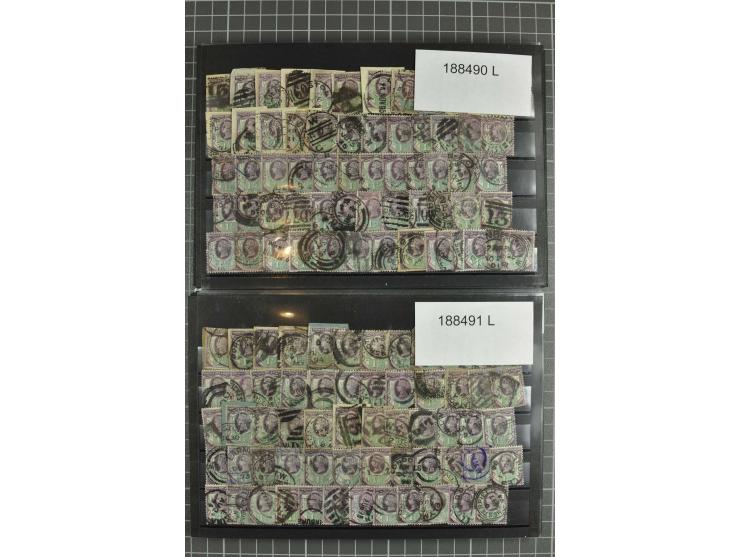 1850/1920 (ca.), fast ausschließlich gestempelter Lagerbestand von über 8000 Werten, dabei auch diverse Shilling-Werte, riesi