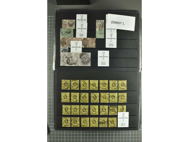 1860/1920 (ca.), über 10.000 gestempelte Marken, auch hohe Wertstufen bis bis 10 Shilling, enormer Katalogwert