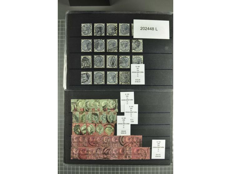 1860/1920 (ca.), über 10.000 gestempelte Marken, auch hohe Wertstufen bis bis 10 Shilling, enormer Katalogwert