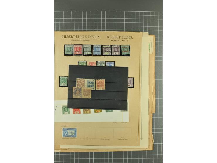 1880/1920 (ca.), Sammlungsbestand auf alten Blättern, dabei u.a. Gilbert&Ellis Mi.Nr.1-7, Solomon 1-7 und 8-18, etc., dazu ei