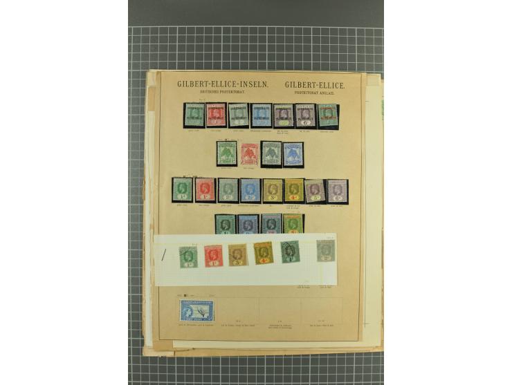 1880/1920 (ca.), Sammlungsbestand auf alten Blättern, dabei u.a. Gilbert&Ellis Mi.Nr.1-7, Solomon 1-7 und 8-18, etc., dazu ei