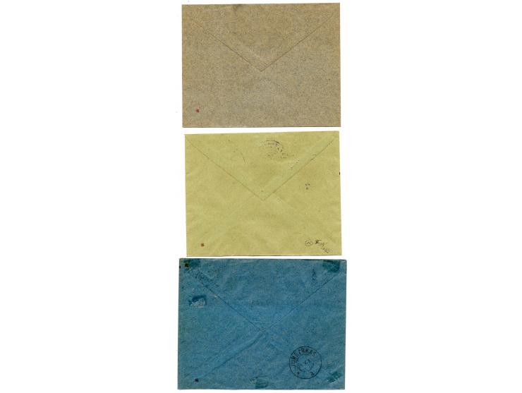 1919/24, 7 Briefe, dabei Mi.-Nr. 17-19 mit Wappenreiter-Stempel "SESTAKAVAS", außerdem Verzähnungen auf Brief sowie ein Lupo-