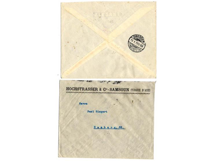1911, 2 Briefe mit Perfins aus Samsun (Ho = Hochstrasser) nach Hamburg bzw. R-Brief von Constantinopel (EOB = Etablissements 