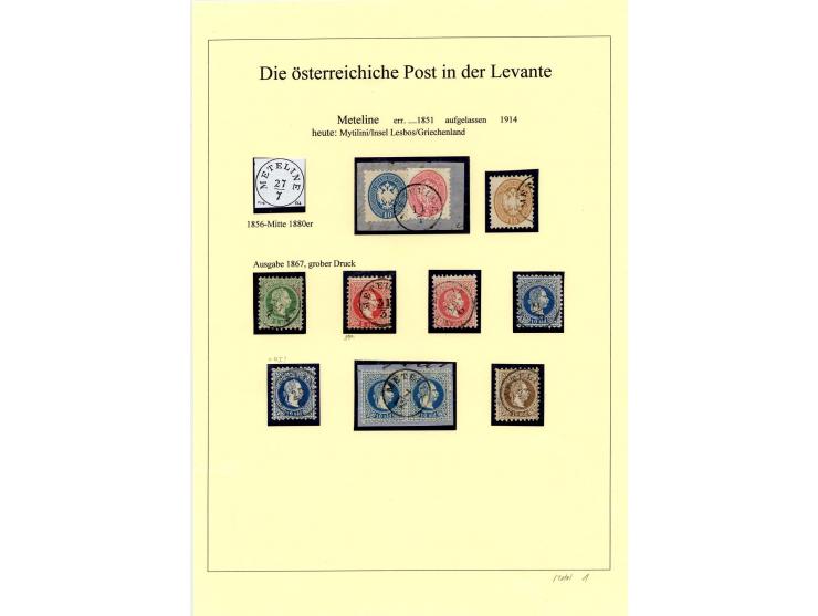 METELINE: 1864/1914, Stempelsammlung auf losen Marken, Briefstücken, Brief und Karte, ein Attest und ein Befund; auf 5 selbst