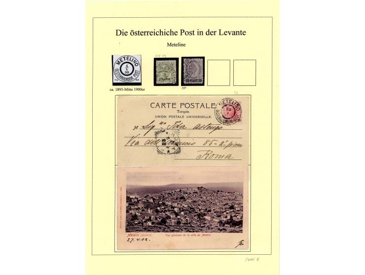 METELINE: 1864/1914, Stempelsammlung auf losen Marken, Briefstücken, Brief und Karte, ein Attest und ein Befund; auf 5 selbst