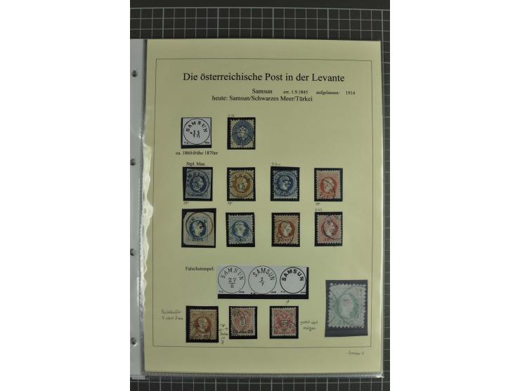 SAMSUN: 1864/1912, Stempelsammlung auf losen Marken und 7 Briefen, Karten und Ganzsachen, 2 Atteste; auf 10 selbstgestalteten